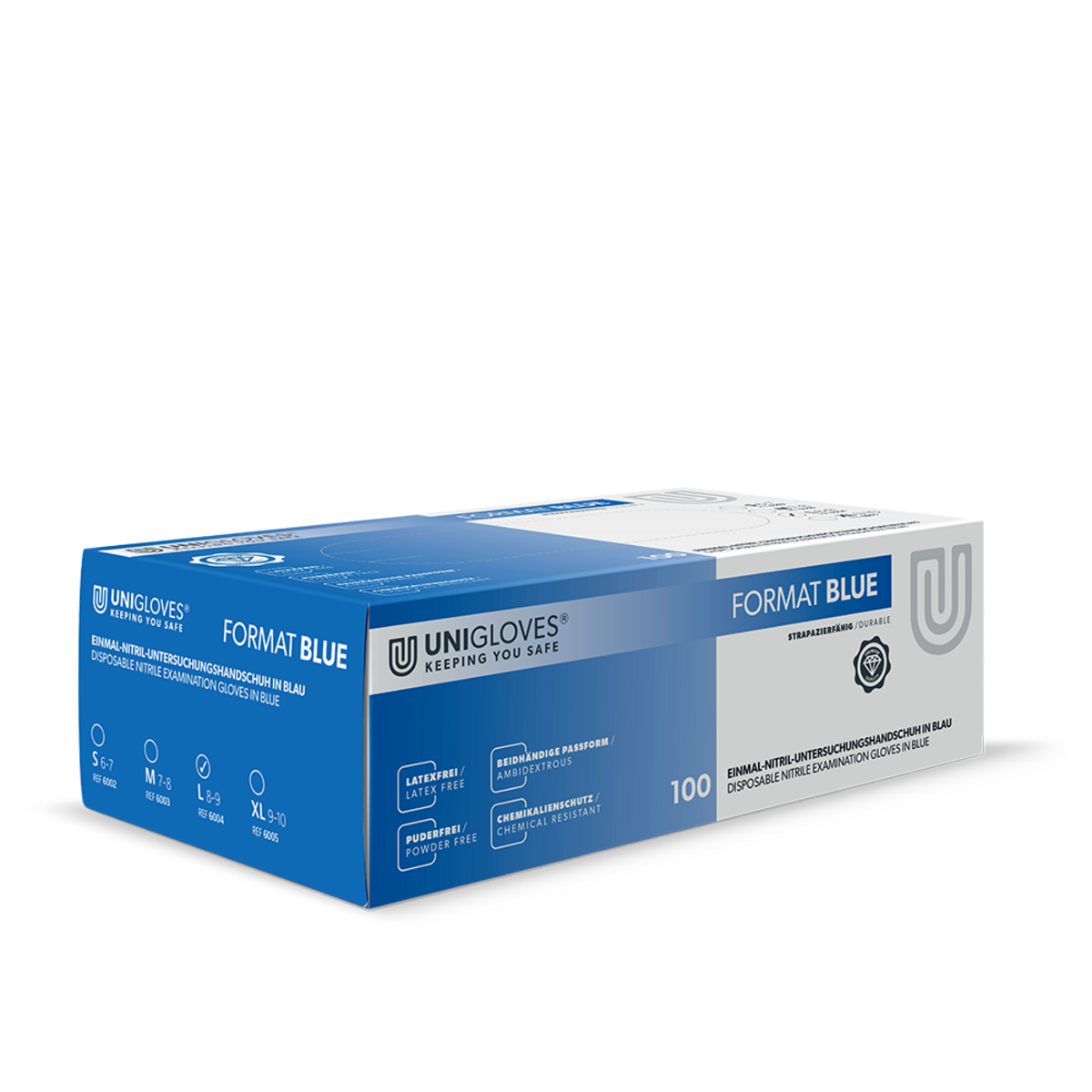 Unigloves Format Blue Handschoenen Nitril Maat L Ongepoederd