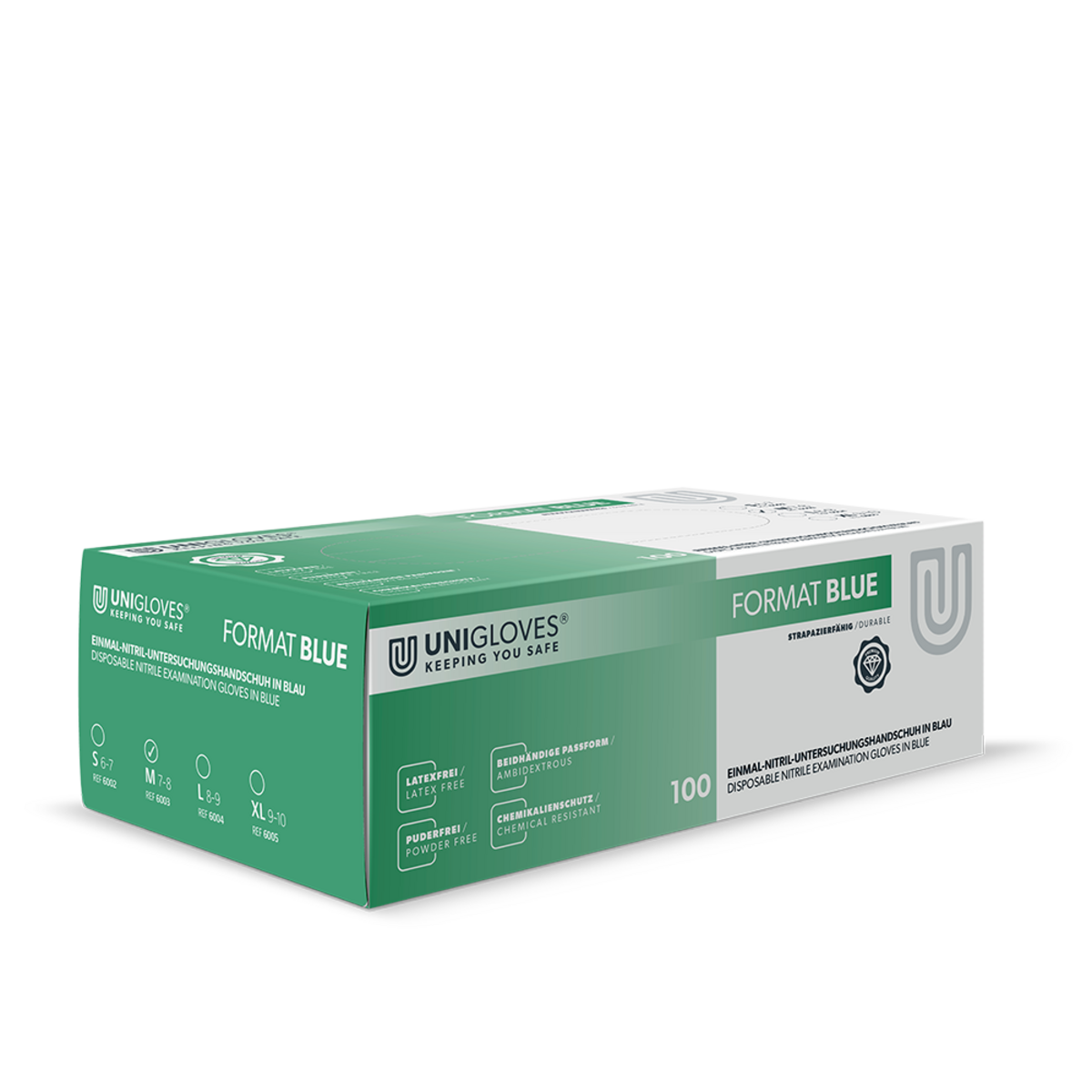 Unigloves Format Blue Handschoenen Nitril Maat M Ongepoederd