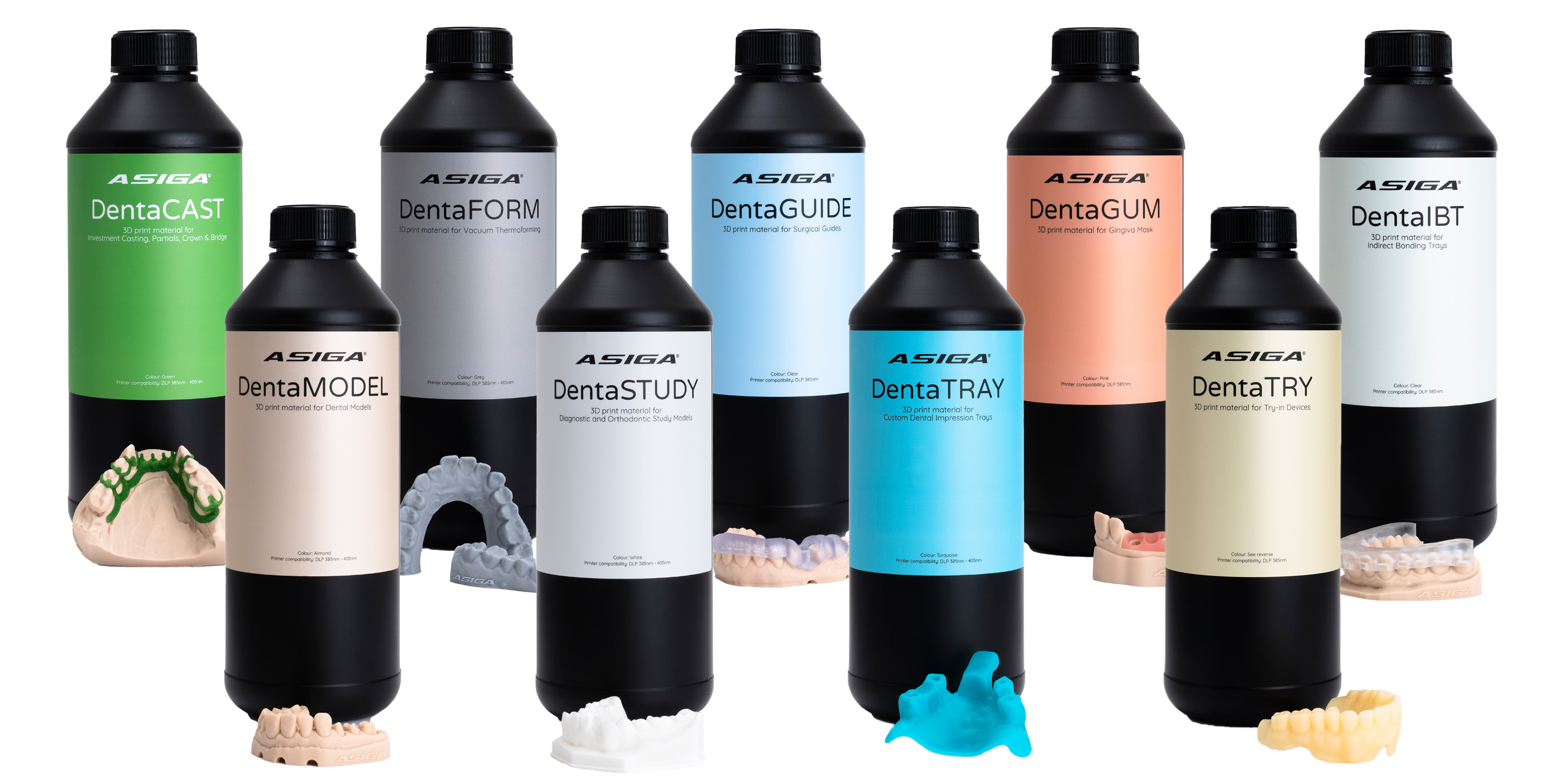 Asiga Dental print vloeistoffen flessen collectie